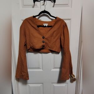 100% Cotton Bell Sleeve Cropped Button Top